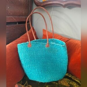 Woven Seagrass and Leather Bag